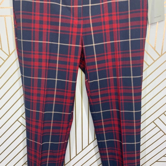 Zara Basic Plaid Jogger Waist Ankle Pants in Red Navy Size US Medium - Picture 3 of 12